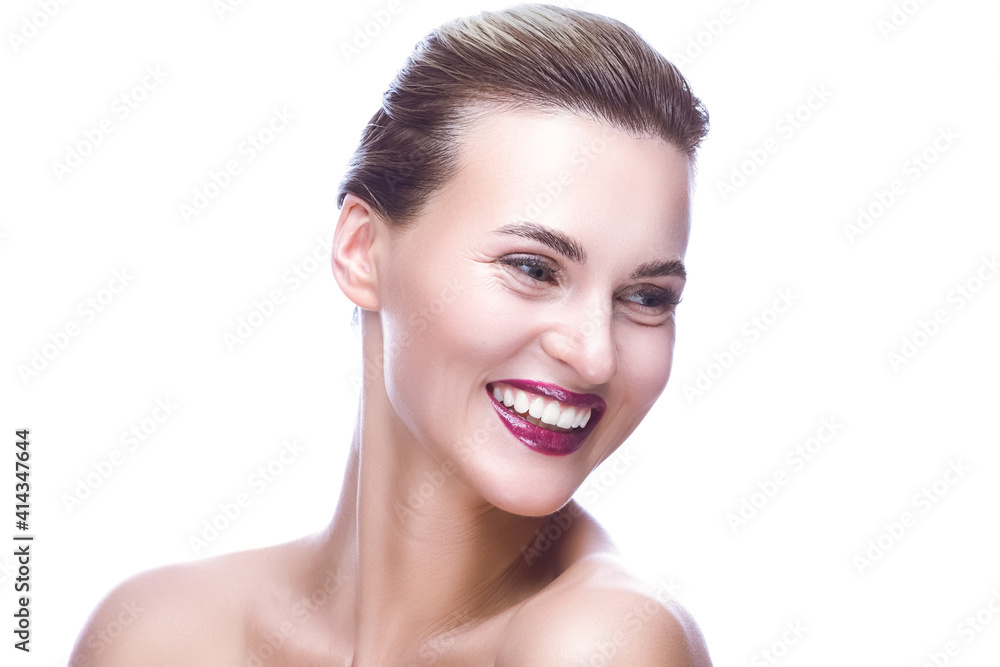 Happy Smiling Young Caucasian Woman with Clean Bright Skin for Treatment, Cosmetology and Beauty. Happy Smiling Young Caucasian Woman with Clean Bright Skin for Treatment, Cosmetology and Beauty.