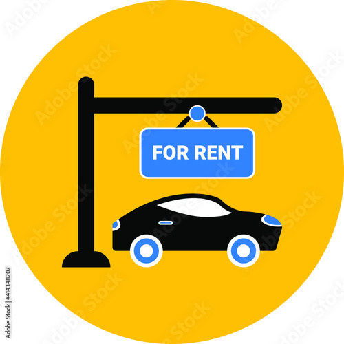 Rent a car icon. Car price icon. Buying a car icon. rent time, rent price, buy time, dollar, money, key icon with vector illustration, flat style, black shape, two color, thin line.