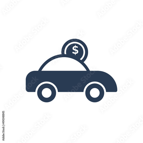 Rent a car icon. Car price icon. Buying a car icon. rent time, rent price, buy time, dollar, money, key icon with vector illustration, flat style, black shape, two color, thin line.