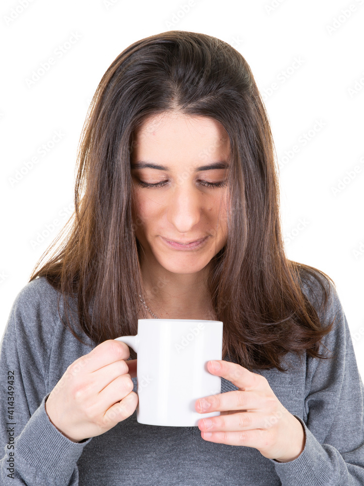 young pensive woman looking relaxing mug cup of tea hot drink dreaming young pensive woman looking relaxing mug cup of tea hot drink dreaming