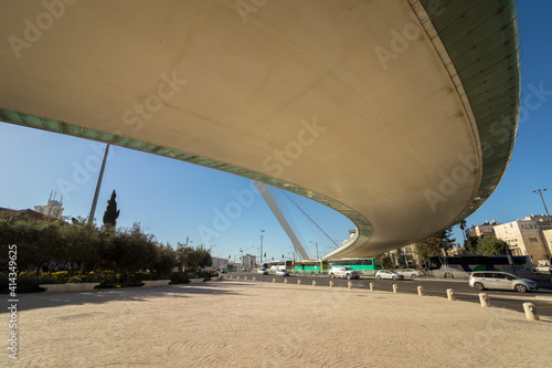 jerusalem-israel.14-02-2021. Bottom view of the famous String Bridge at the entrance to the city of Jerusalem