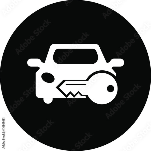 Rent a car icon. Car price icon. Buying a car icon. rent time, rent price, buy time, dollar, money, key icon with vector illustration, flat style, black shape, two color, thin line.