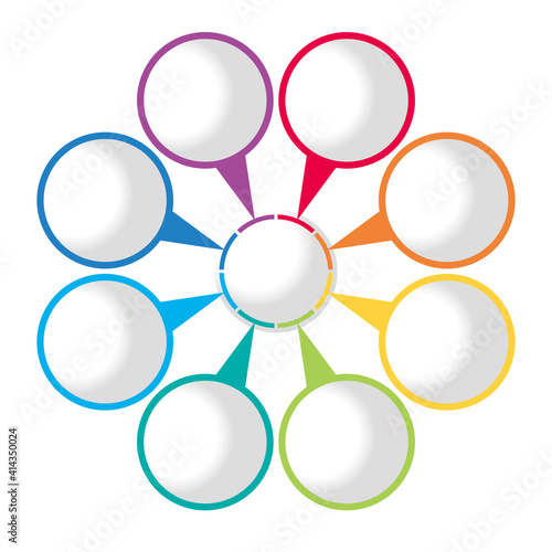 立体インフォグラフィックス｜8つの円と矢印のチャート図PDCAビジネスプロセス経営