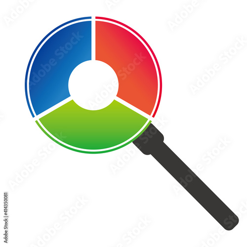 インフォグラフィックス｜アイコン3分割の円グラフチャート拡大鏡虫眼鏡PDCAビジネスプロセス経営アイコン