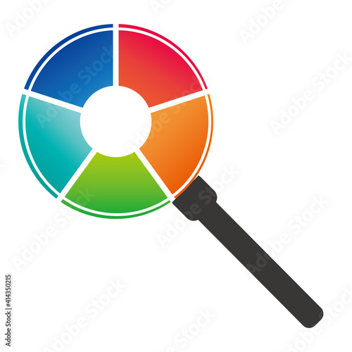 インフォグラフィックス｜アイコン5分割の円グラフチャート拡大鏡虫眼鏡PDCAビジネスプロセス経営アイコン