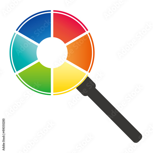 インフォグラフィックス｜アイコン6分割の円グラフチャート拡大鏡虫眼鏡PDCAビジネスプロセス経営アイコン