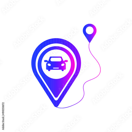 Car location, GPS, car tracking, car parking zone, map, compass, pointer, car garage, automobile, home parking location, parking location icon with vector illustration, and flat style.