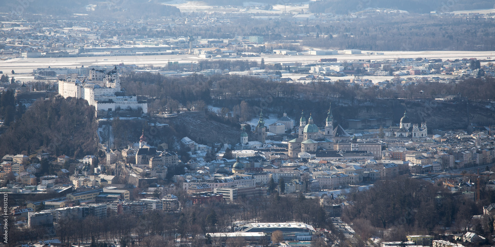 Outlook over Salzburg from Gaisberg, winter time