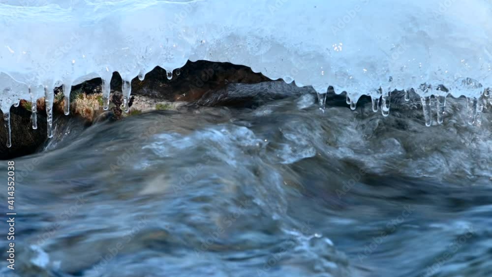 River freezing to ice on cold winter morning River freezing to ice on cold winter morning
