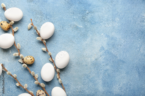 Принти на полотні Composition with Easter eggs and pussy willow on color background
