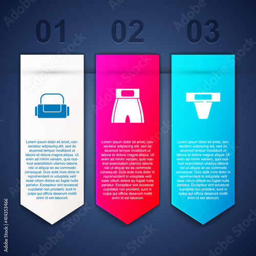 Set Sport bag, Boxing short and Groin guard. Business infographic template. Vector.