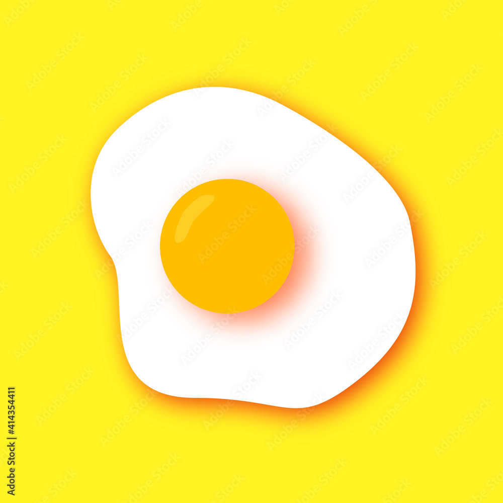 Fried Eggs. Omelet papercut style. Farm products. Fast food. Natural product. yellow background.
