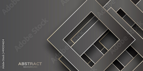 Black banner templates with paper cut square shapes. Trendy modern abstract design.