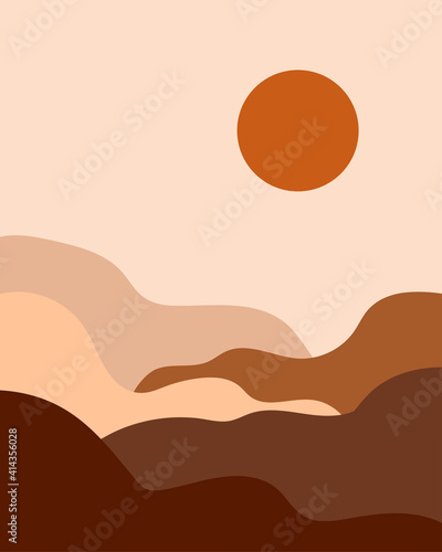 Minimalist landscape set. Abstract shapes. Bauhaus print. Old pop colors palette