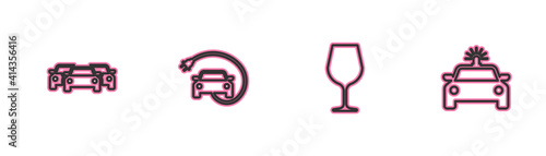Set line Cars, Wine glass, Electric car and Police and flasher icon. Vector.