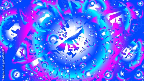 Supernova explosion with abstract waves background. Bright blue circles with pink bursts and bubbles hallucinogenic visions vector lsd.
