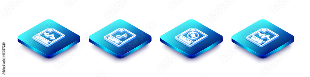 Set Isometric line HTML file document, MP3, WMA and icon. Vector. Set Isometric line HTML file document, MP3, WMA and icon. Vector.