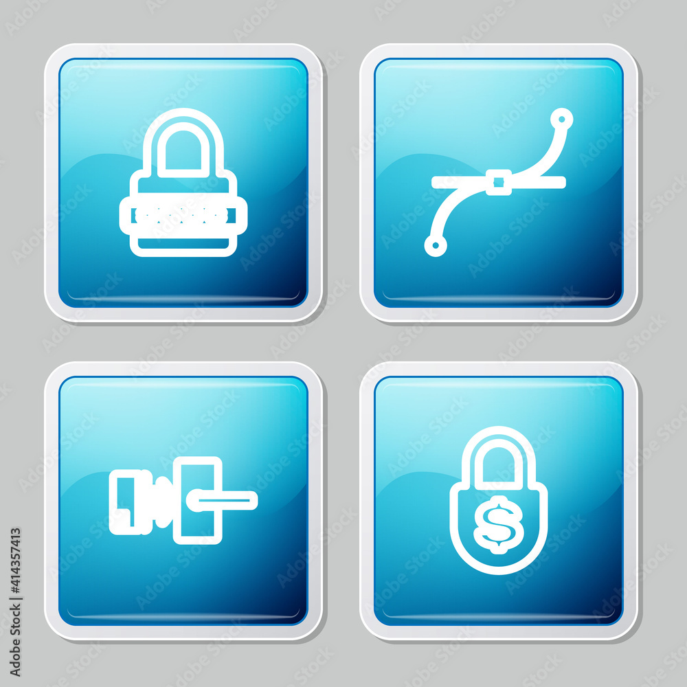 Set line Password protection, Bezier curve, Digital door lock with wireless and Money icon. Vector. Set line Password protection, Bezier curve, Digital door lock with wireless and Money icon. Vector.