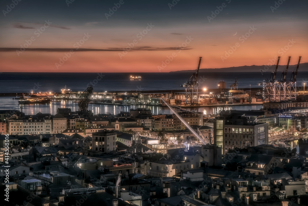 Genoa ancient port, night view from above