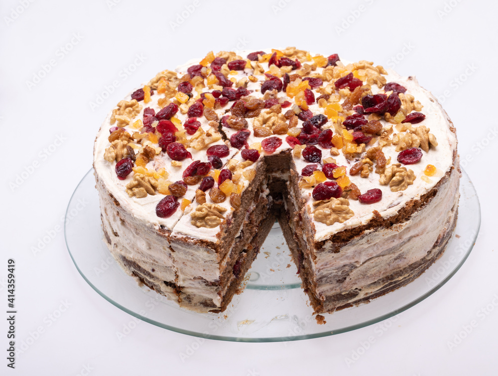 gingerbread cake sprinkled with dried fruits gingerbread cake sprinkled with dried fruits