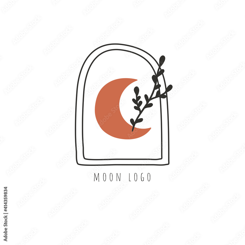 Minimalistic logo template with moon. Abstract vector logo, boho style. Minimalistic logo template with moon. Abstract vector logo, boho style.