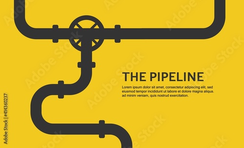 Web banner template. Industrial background with yellow pipeline. Oil, water or gas pipeline. Vector illustration