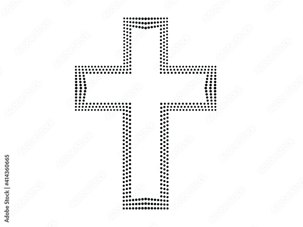Obraz premium Vector religion cross with halftone dots . Church logo .