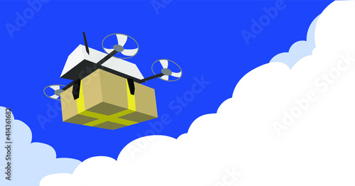 Drone carry the box from store and bring it to the customer, the technology of the future.