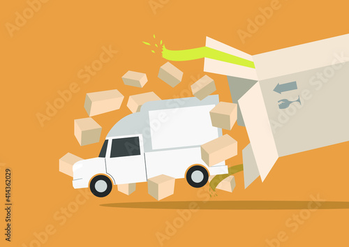 The white truck drive through the box and heading to the receiver’s house to send them the parcels.