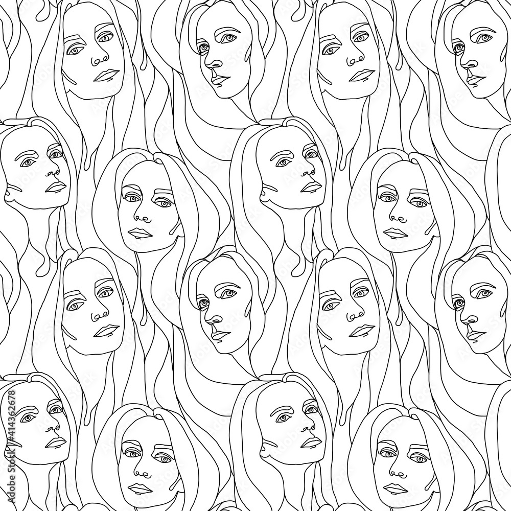 Abstract woman faces.Seamless pattern. White and black color, graphics, lines illustration. Trendy background. Hand drawing for design of fabric, paper, wallpaper, notebook covers Abstract woman faces.Seamless pattern. White and black color, graphics, lines illustration. Trendy background. Hand drawing for design of fabric, paper, wallpaper, notebook covers