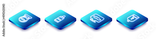 Set Isometric line Barbershop, Shaving gel foam, and Electric razor blade for men icon. Vector.