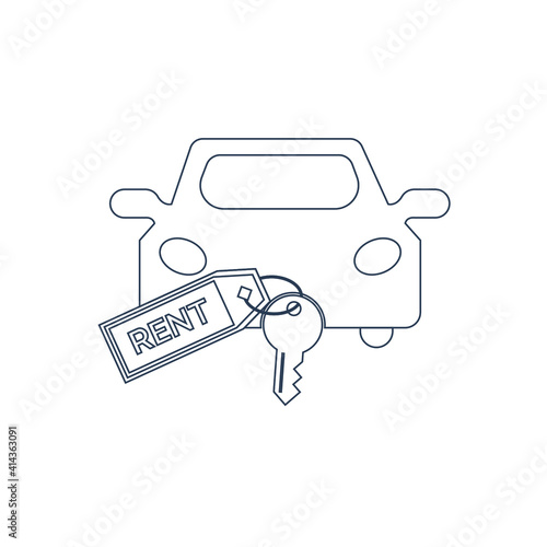 Rent a car icon. Car price icon. Buying a car icon. rent time, rent price, buy time, dollar, money, key icon with vector illustration, flat style, black shape, two color, thin line.
