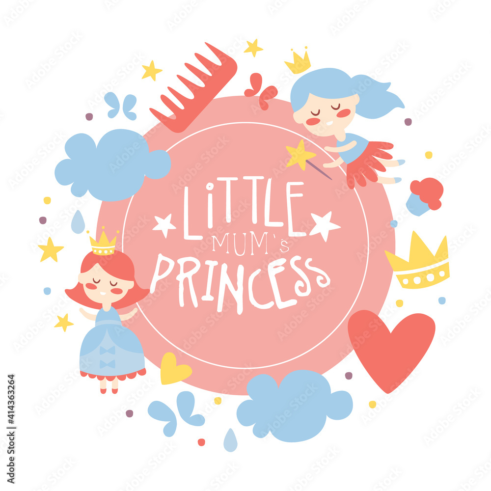 Little Princess Banner Template, Baby Shower and Birthday Party Poster, Iinvitation Card Cartoon Vector Illustration