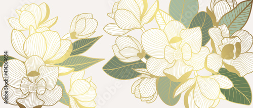 Obraz na plátne Luxury Gold magnolia flower background vector
