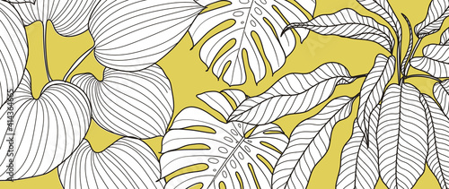 Yellow illuminating Tropical line art background vector. Botanical ultimate grey background design for wallpaper, prints, banners, fabric and wall art. vector illustration.