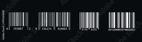 Bar Code Set. Universal Product Scan Code. Isolated on black, vector Illustration