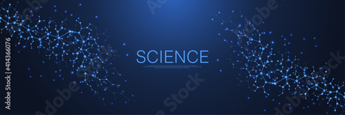 Molecular abstract structure and genetic engineering, healthcare and medicine background. Scientific research background. Wave flow, innovation pattern. Vector illustration.