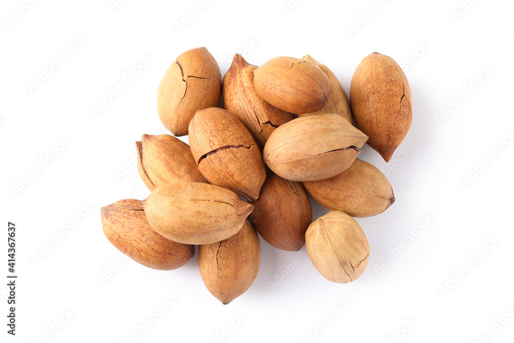Heap of tasty pecan nuts isolated on white background Heap of tasty pecan nuts isolated on white background
