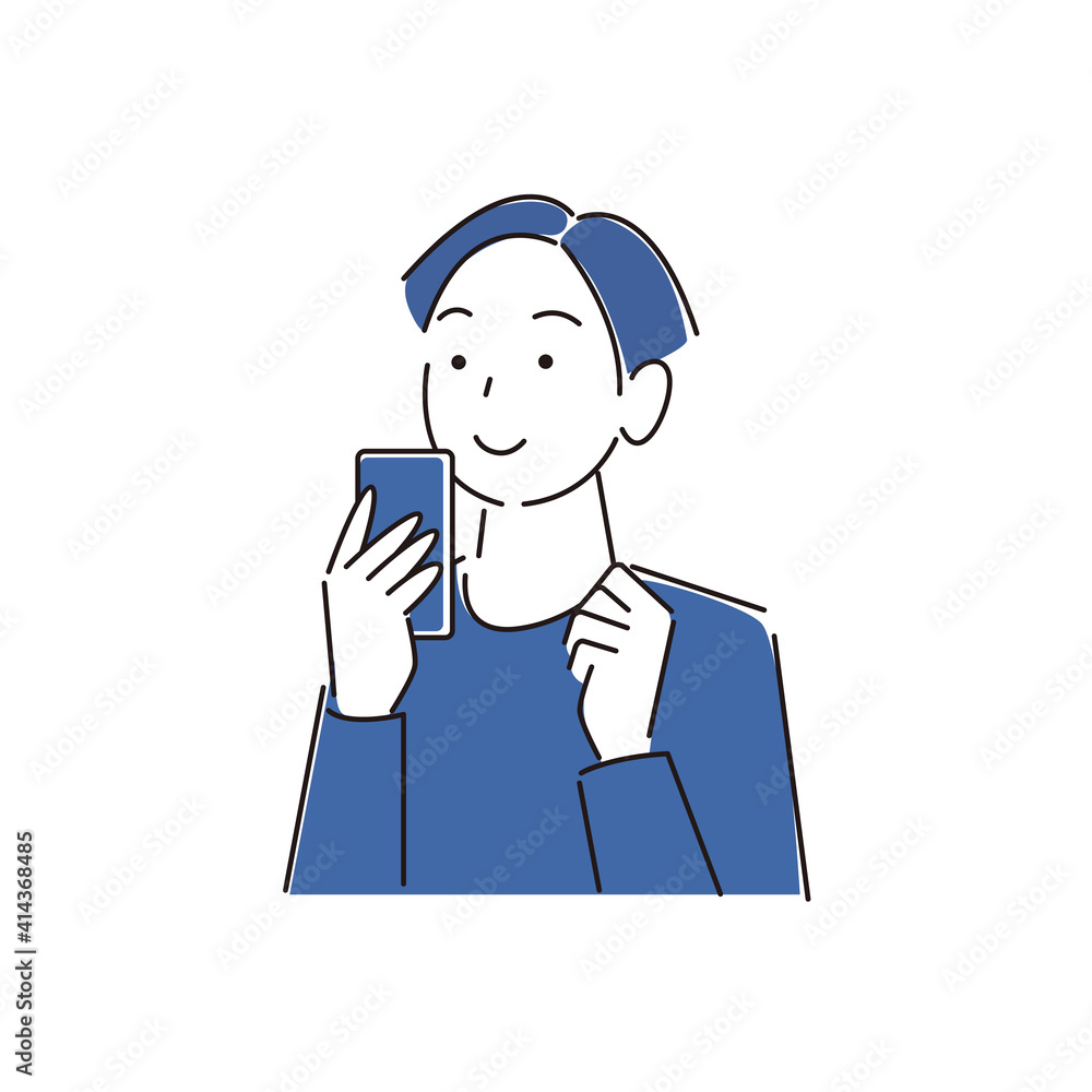 スマートフォンを操作している笑顔の男性 シンプル イラスト ベクター Smile men operating a smartphone Simple illustration vector 