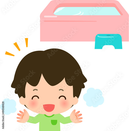 入浴して温まった笑顔の男の子