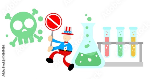 uncle sam america stop hazardous skull alert danger toxic laboratory formula cartoon doodle flat design style vector illustration