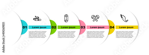 Set line Cigar, Burrito, Maracas and Map of mexican. Business infographic template. Vector.