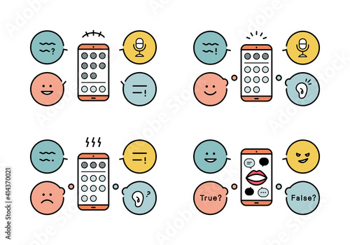 音声SNSのイラストのセット　アイコン　次世代SNS　声　話す　会話　コミュニティ　トーク