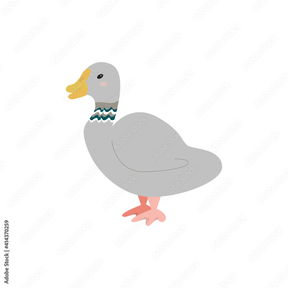 Isolated image of a gray duck on a white background. Pate packaging design, kids illustration, cute t-shirt print, duck egg and meat packaging. Vector illustration. Isolated image of a gray duck on a white background. Pate packaging design, kids illustration, cute t-shirt print, duck egg and meat packaging. Vector illustration.