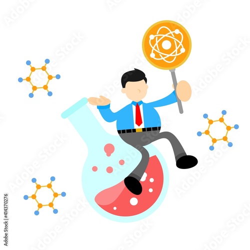 businessman worker and experiment laboratory flask research science cartoon doodle flat design style vector illustration