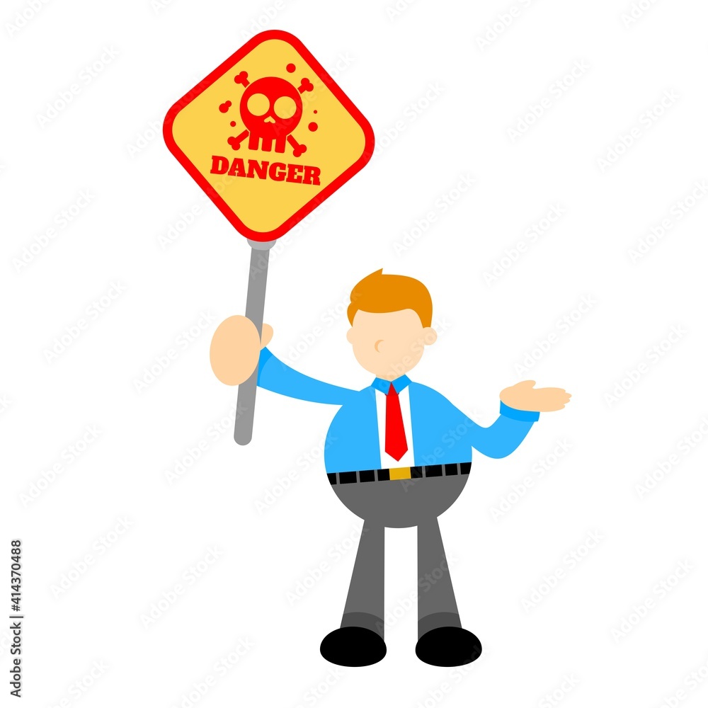 businessman worker and skull alert skeleton danger death sign toxic cartoon doodle flat design style vector illustration