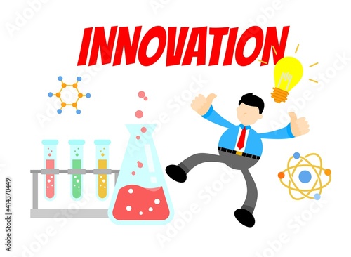 businessman worker and experiment laboratory research innovation science cartoon doodle flat design style vector illustration