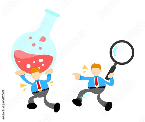 businessman worker and experiment laboratory flask research science cartoon doodle flat design style vector illustration