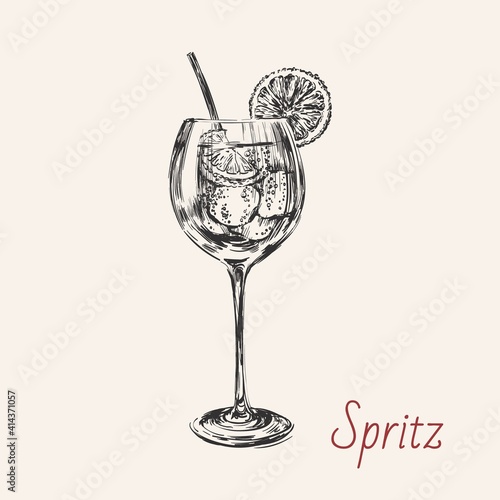 Fényképezés Spritz Hand Drawn Summer Cocktail Drink Vector Illustration