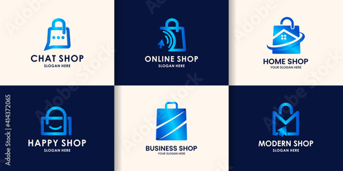set of shopping bag logo design. Shopping bag icon for online shop